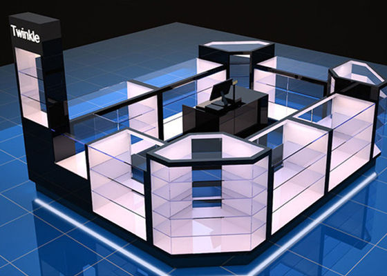 качество  Custom Mall Kiosk / Jewelry Showcase Kiosk Full View 4 Layers Shelves фабрика