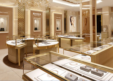 Полностью смонтированные золотые металлические витрины для выставочных залов